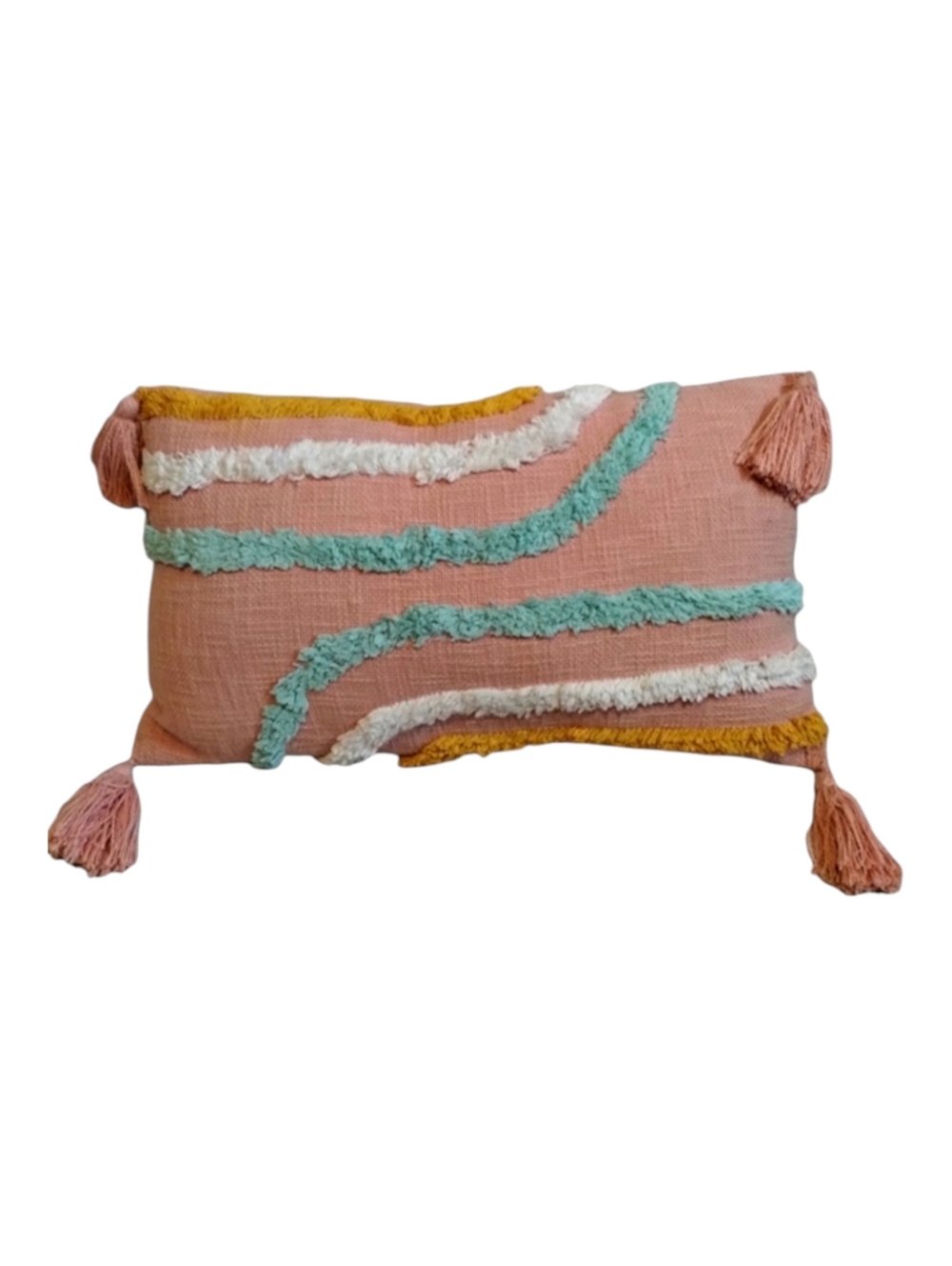 Boho Pillow Pink Cotton White Lumbar Tassel